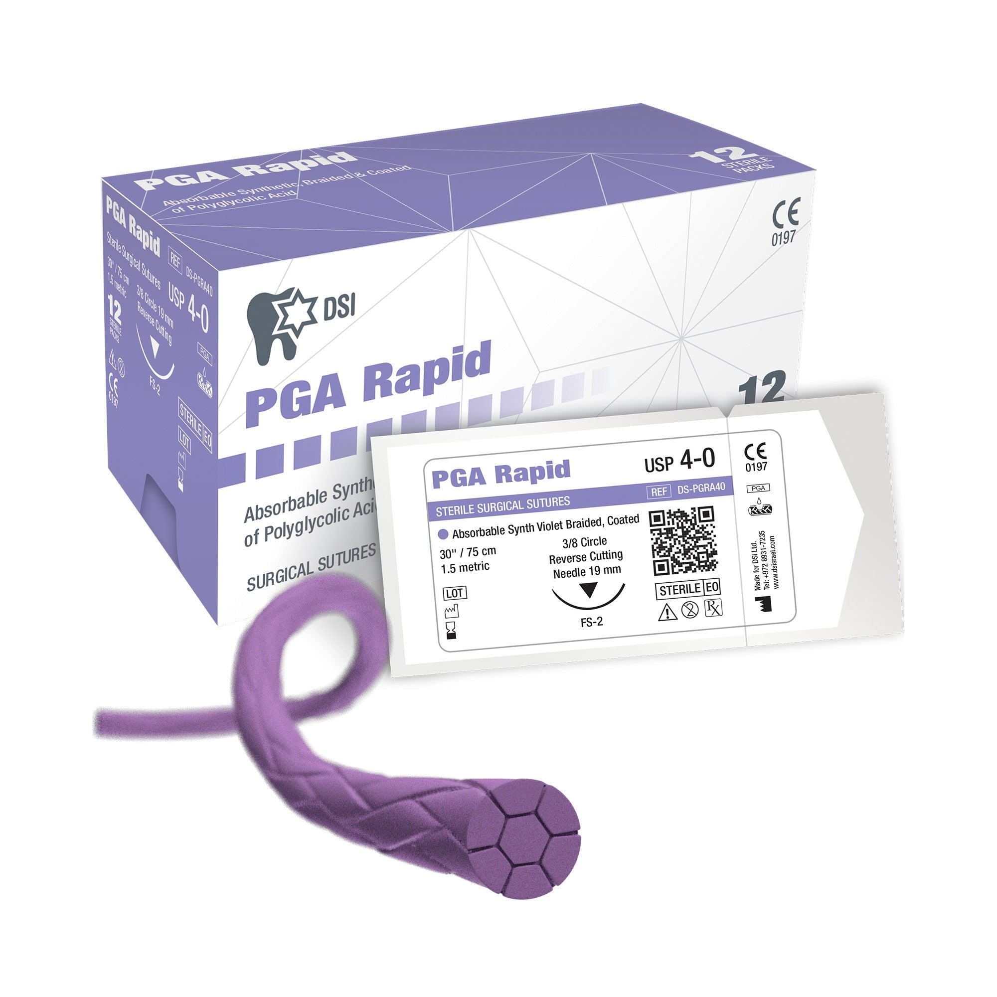 DSI PGA RAPID Surgical Suture Multifilament Resorbable 75cm 12/pk