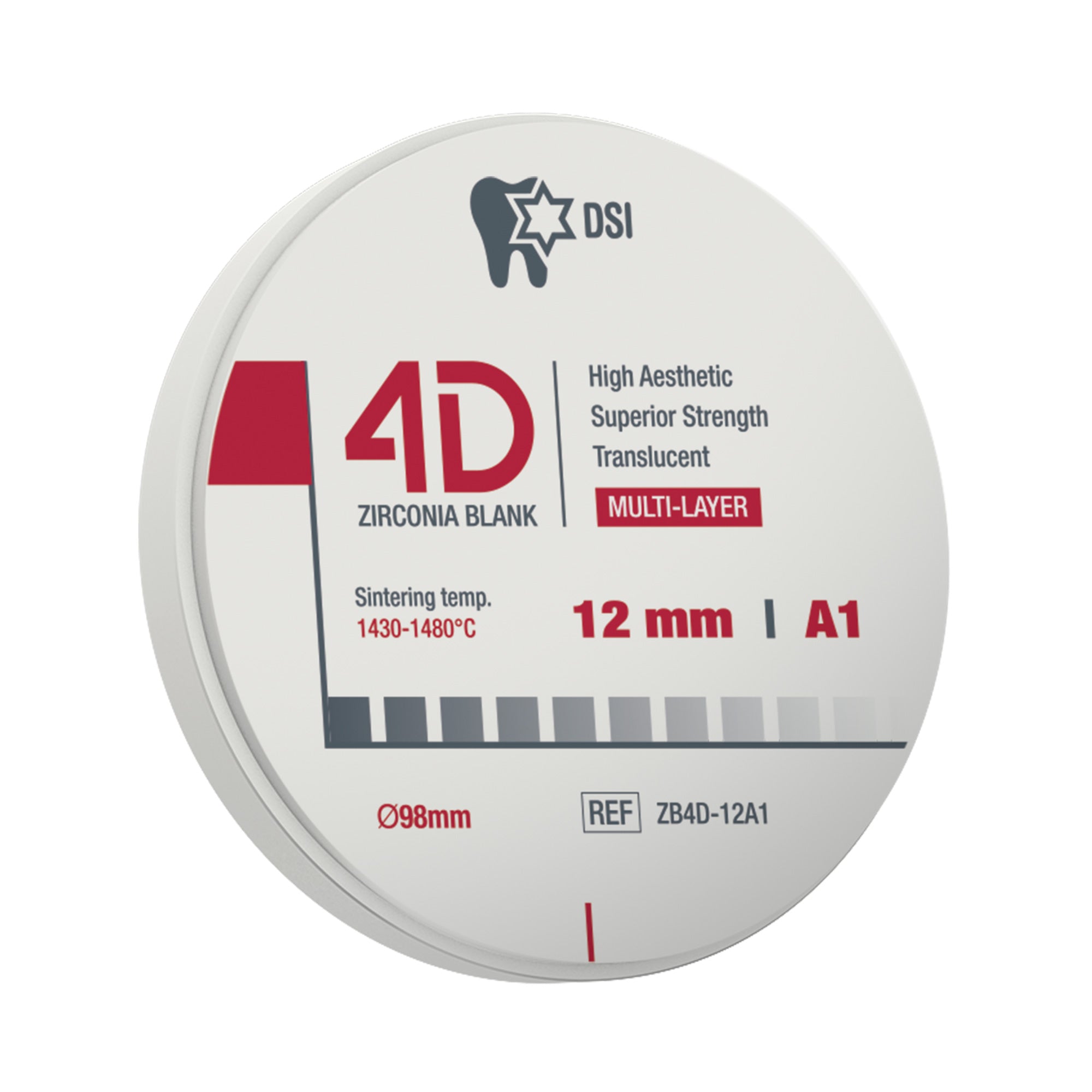 DSI 4D Multi-layered Zirconia Blanks For CAD/CAM Crowns & Bridges Ø98mm