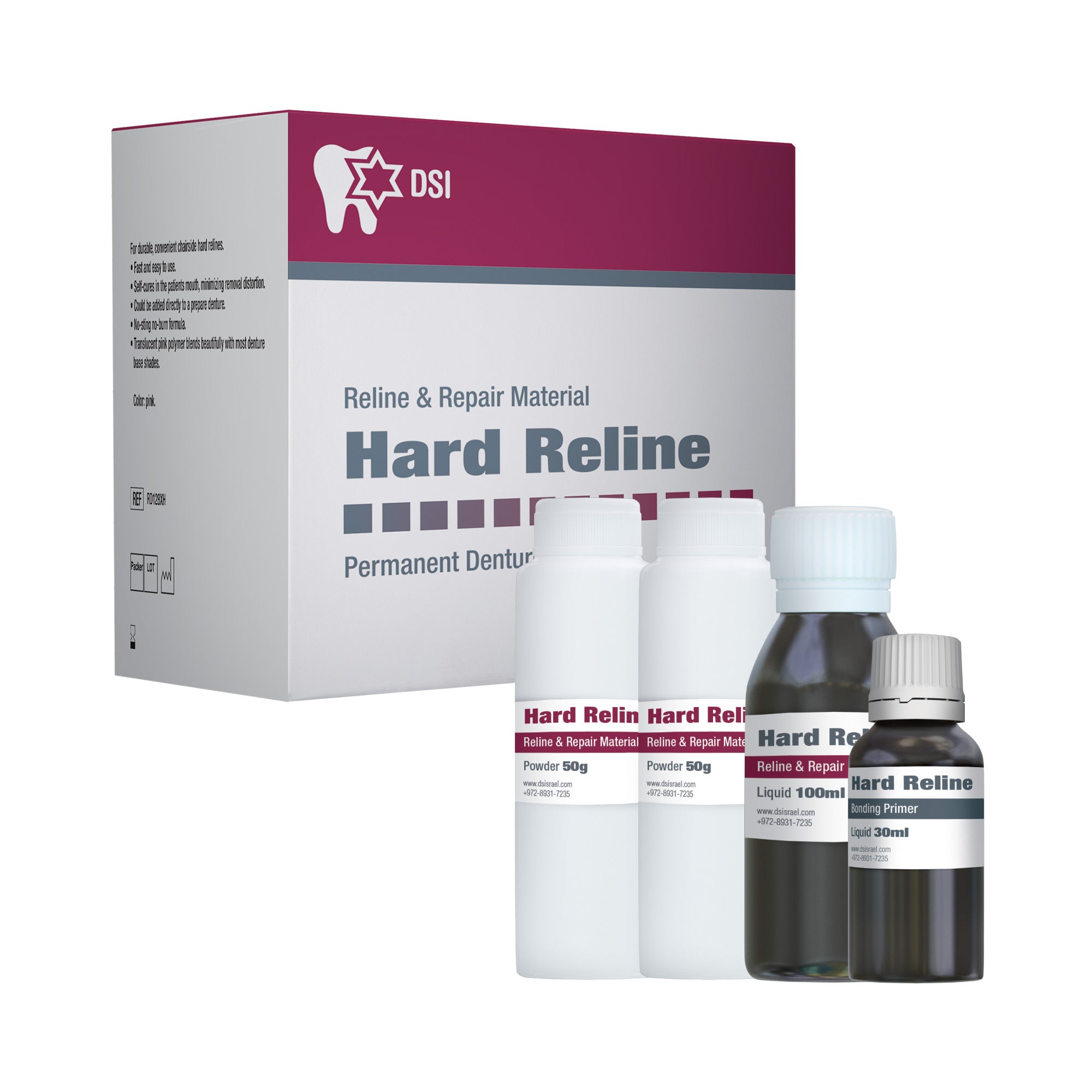 DSI Hard Reline Permanent Denture Reline Material 100g + 100ml