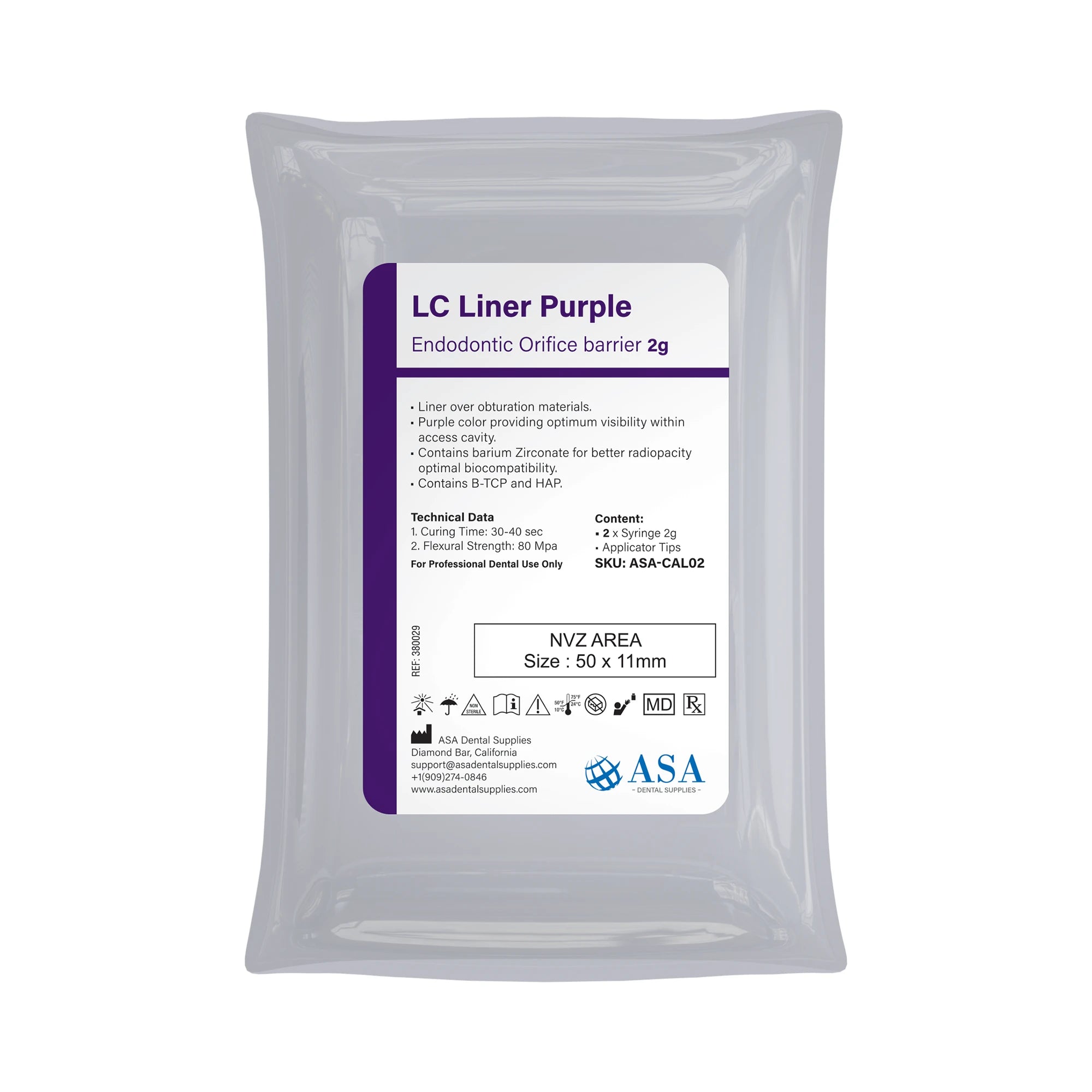 ASA Purple Liner - Endodontic Orifice Barrier 2x2g syringes