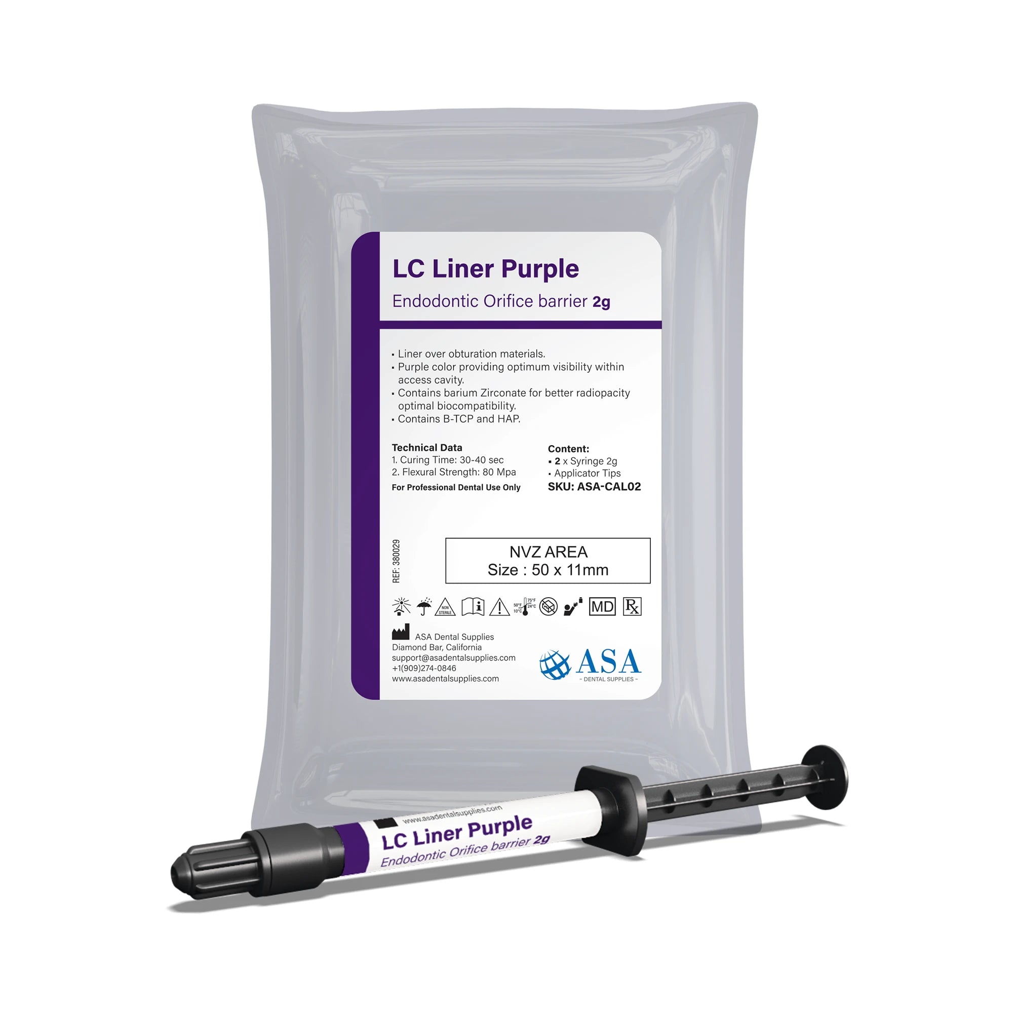 ASA Purple Liner - Endodontic Orifice Barrier 2x2g syringes